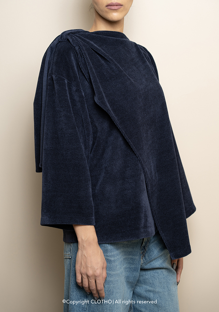 VELVET SHAWL COAT DARK BLUE