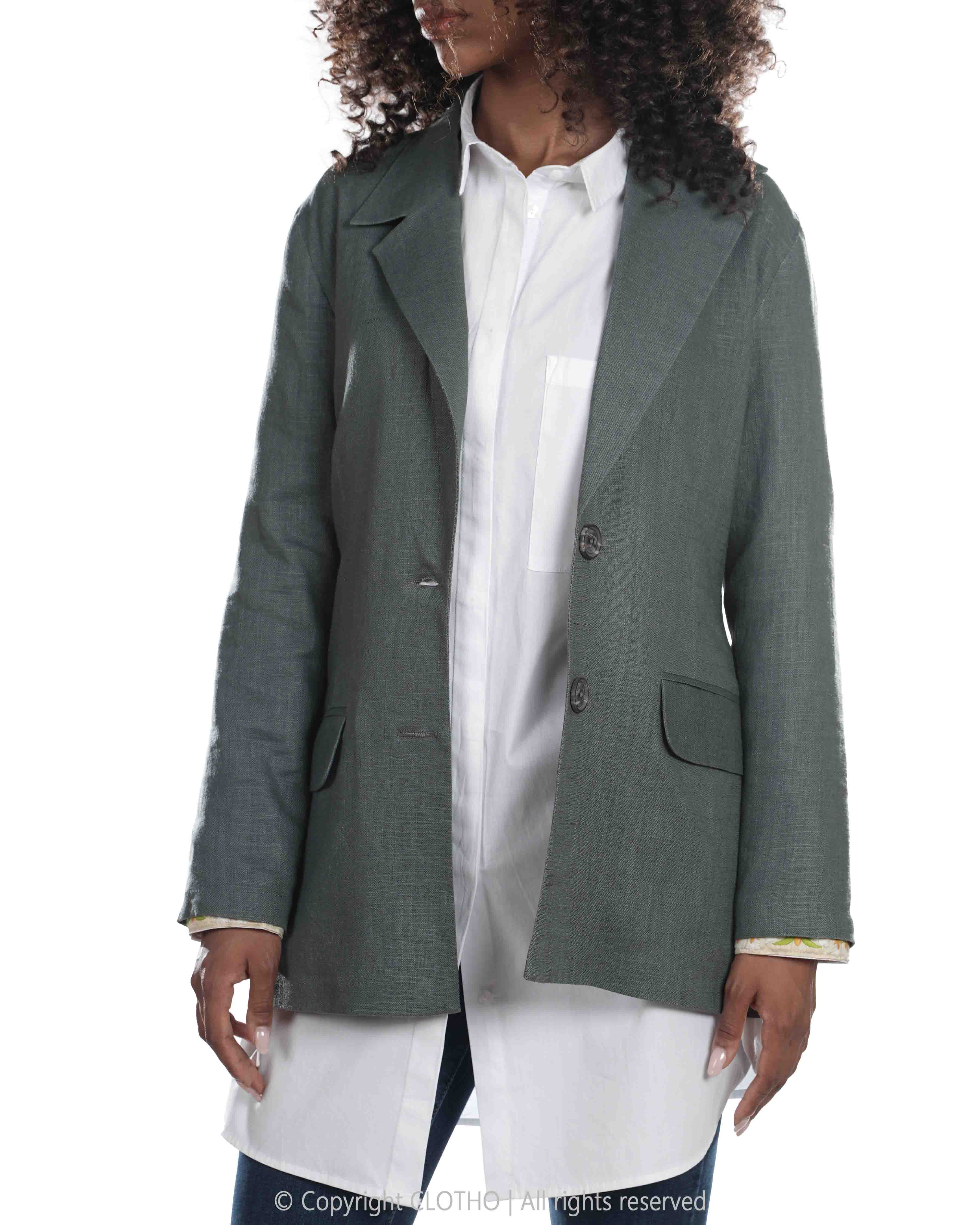 کت BLAZER LINEN - GREY GREEN