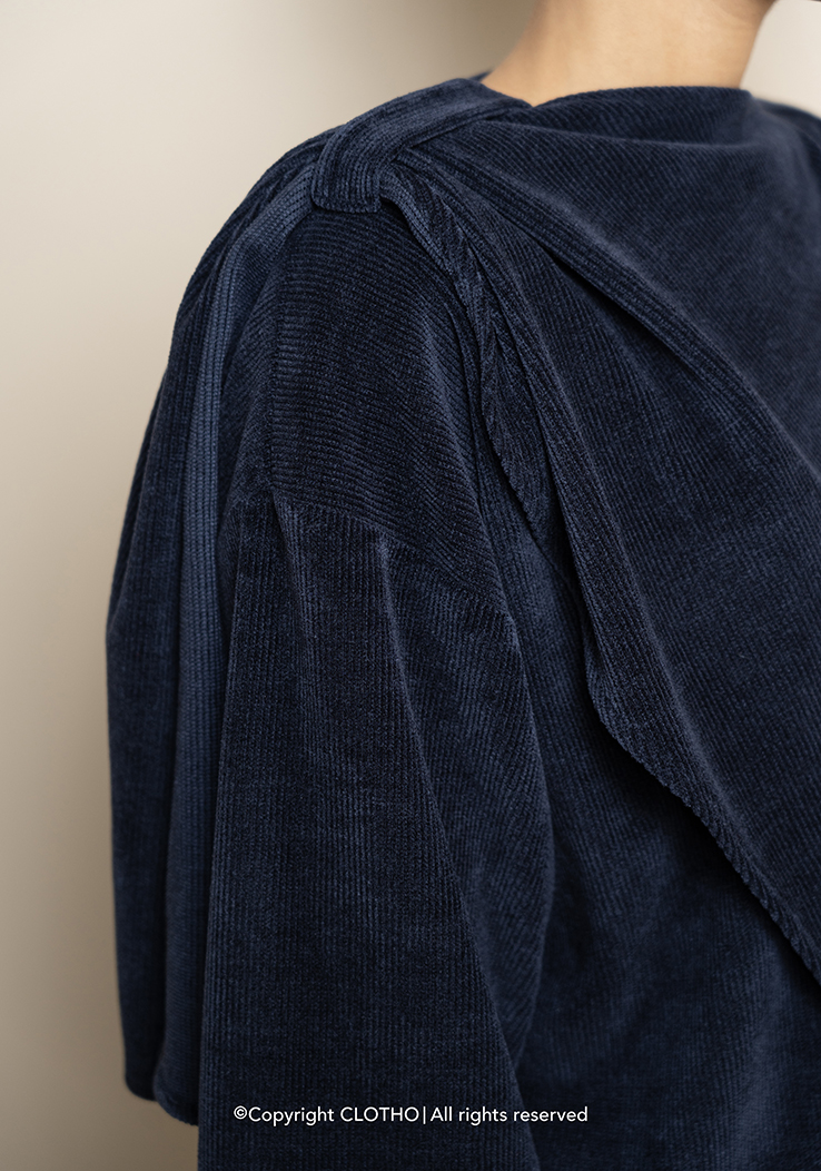 VELVET SHAWL COAT DARK BLUE
