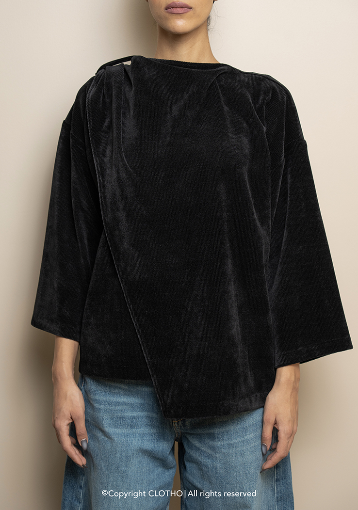 VELVET SHAWL COAT BLACK