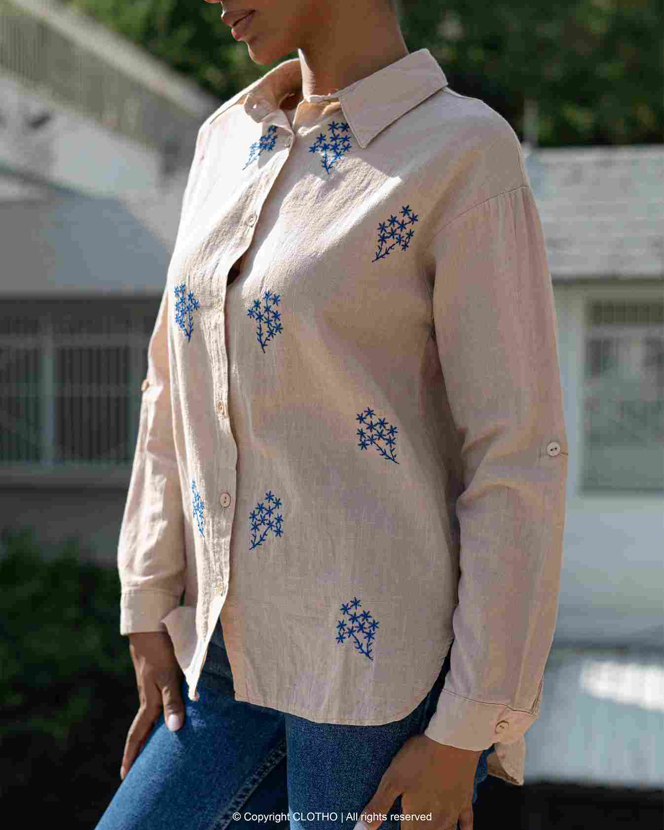 BLUE CREME LINEN COTTON SHIRT