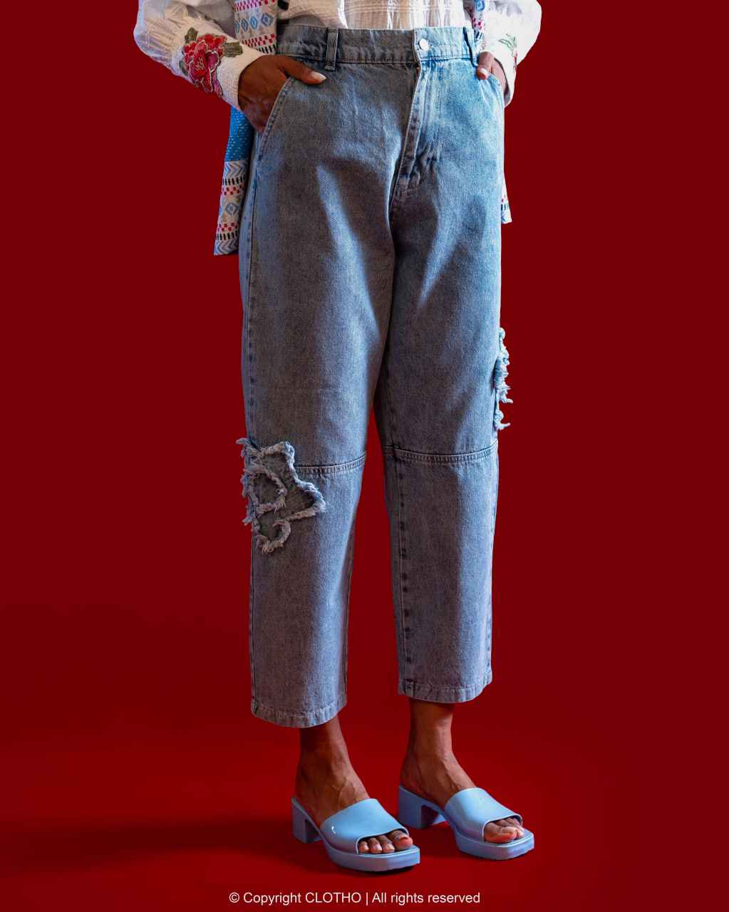 EMBOSSED DENIM TROUSER