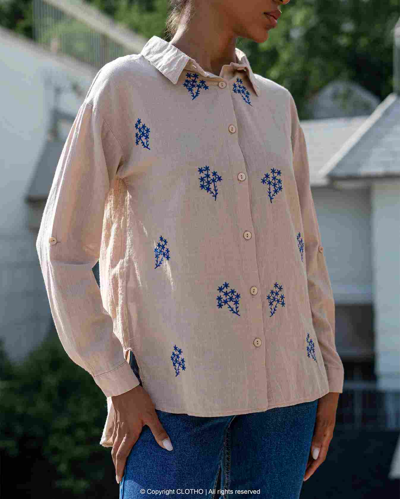 BLUE CREME LINEN COTTON SHIRT