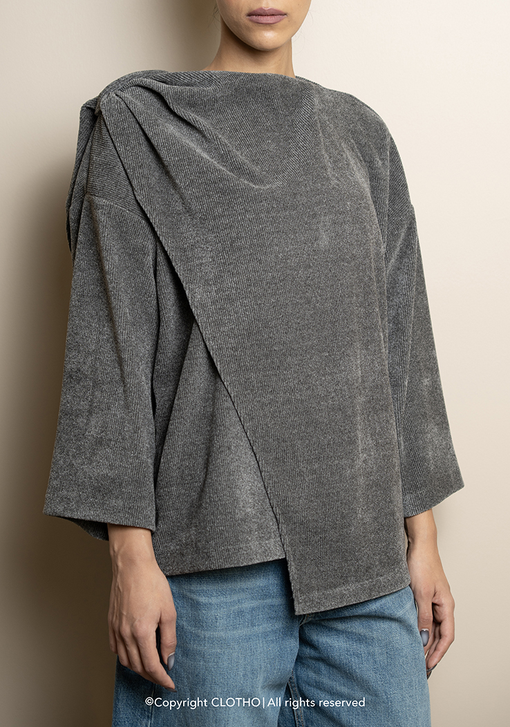 VELVET SHAWL COAT GREY